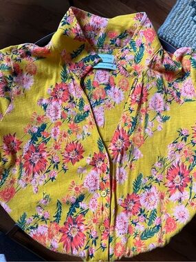 Urban Outfitters Mustard Yellow Floral Top with Pink Blooms